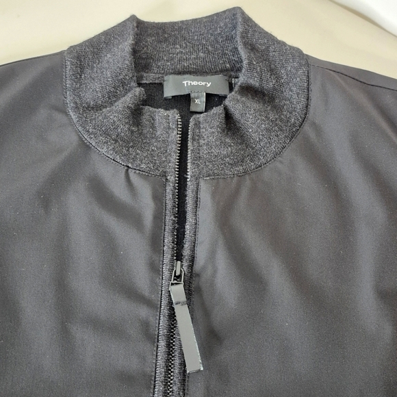 Theory Mens Merino Wool Combo Knit Zip-Up Lightweight Jacket Black/Gray - Sz XL - Picture 7 of 13
